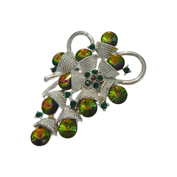 Vintage Watermelon Rivoli Rhinestone Brooch, Crystal Grape Cluster Brooch - Picture 8 of 10
